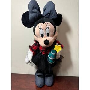 Disney Minnie Mouse Christmas Greeter Plush 20" Flannel Shirt Black Lace Skirt